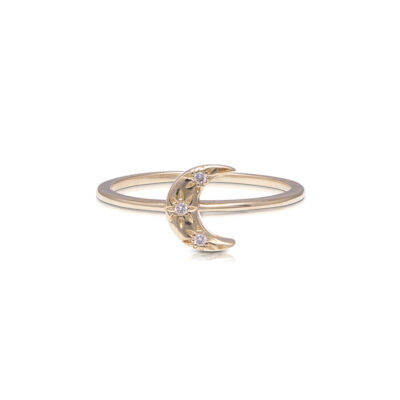 Crescent Moon Diamond Ring Yellow Gold