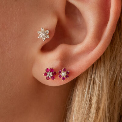 Lux Floral Cluster Earring Rubies Diamond Yellow Gold