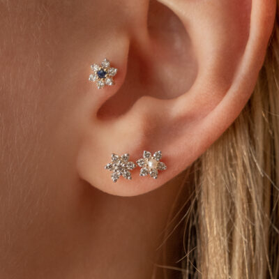 Lux Floral Cluster Earring Diamonds Sapphire White Gold