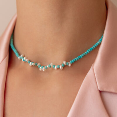 Cher Small Turquoise and Pearl Necklace