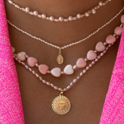 Splash Pink Conch Heart and Pink Pearl Necklace