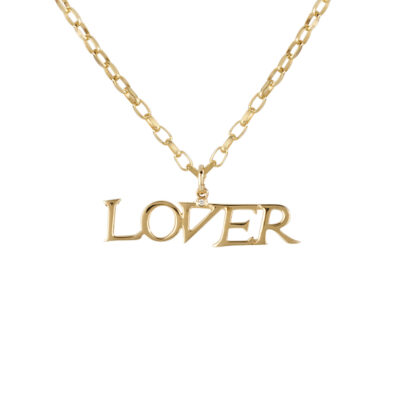 Lover Large Pendant With Single Diamond 14k Yellow Gold Horizontal