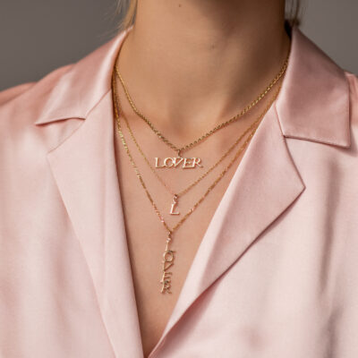 Lover Large Pendant With Single Diamond 14k Rose Gold Vertical