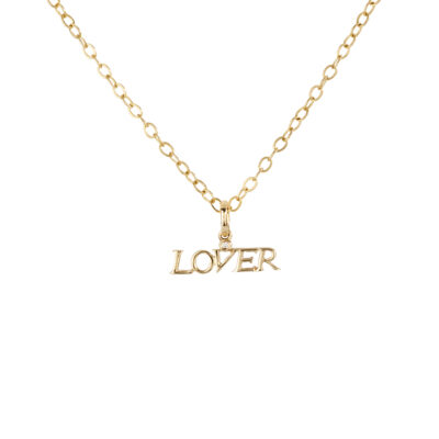 Lover Small Pendant With Single Diamond 14k Yellow Gold Horizontal