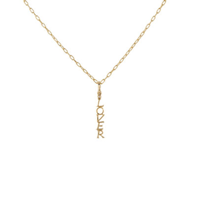 Lover Small Pendant With Single Diamond 14k Yellow Gold Vertical
