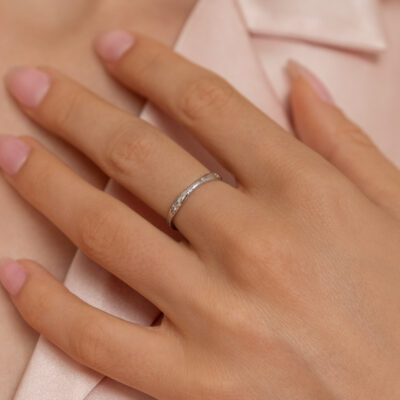 Galaxy Engraved Diamond Petite Ring White Gold