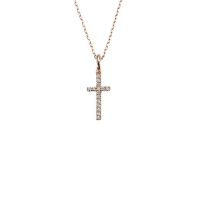 Saint Diamond Cross Mini Pendant 14k Rose Gold
