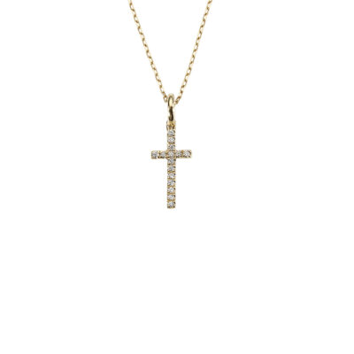 Saint Diamond Cross Mini Pendant 14k Yellow Gold