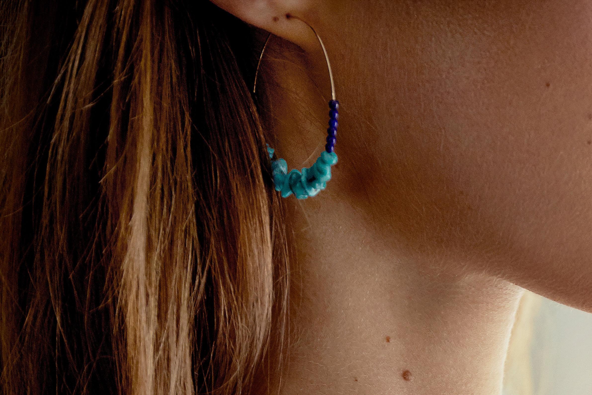 Yves Lapis and Turquoise Extra-Large Hoop Earrings