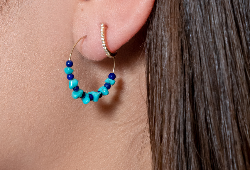 Talitha Turquoise and Lapis Medium Hoop Earrings