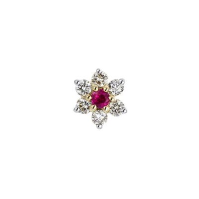 Lux Floral Cluster Earring Diamonds Ruby 9k Yellow Gold