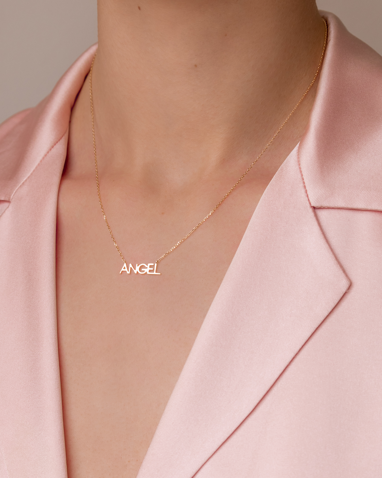 Nameplate Angel Necklace Yellow Gold