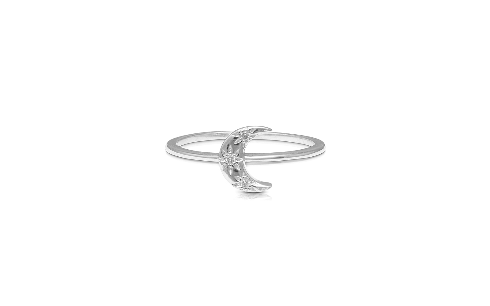 Crescent Moon Diamond Ring White Gold