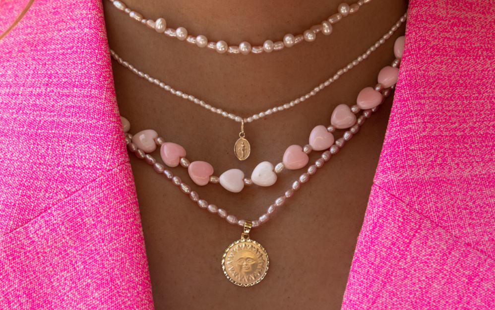Splash Pink Conch Heart and Pink Pearl Necklace