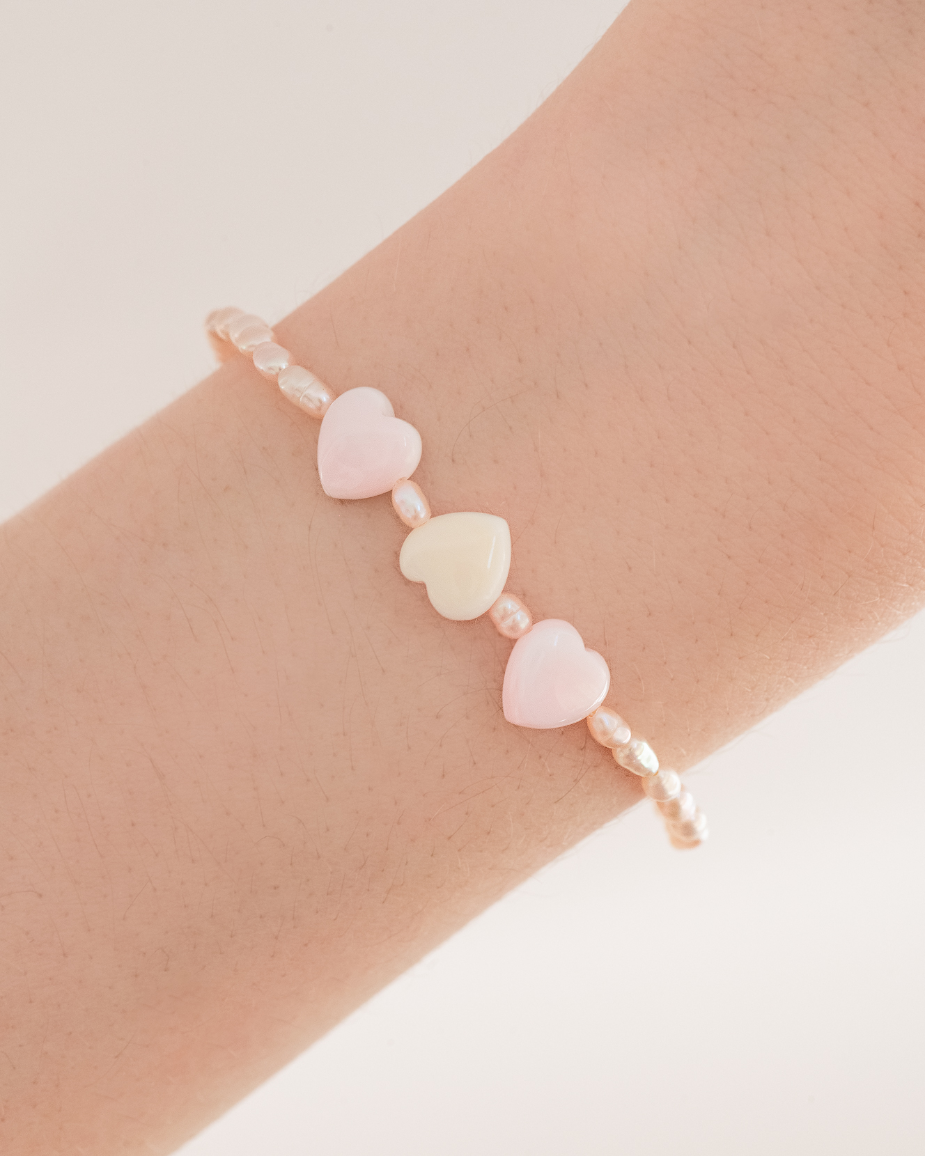 Sweetheart Shell Heart Trio and Pink Pearl Bracelet