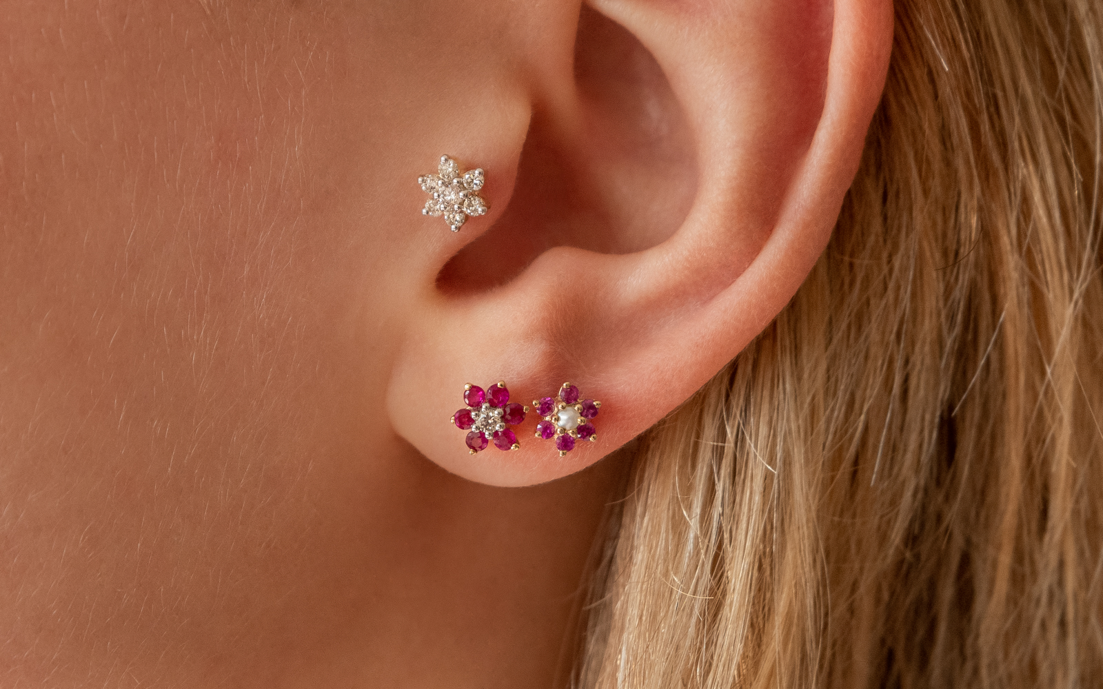 Lux Floral Cluster Earring Rubies Diamond White Gold