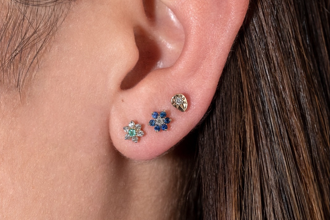 Lux Floral Cluster Earring Sapphires Diamond Yellow Gold