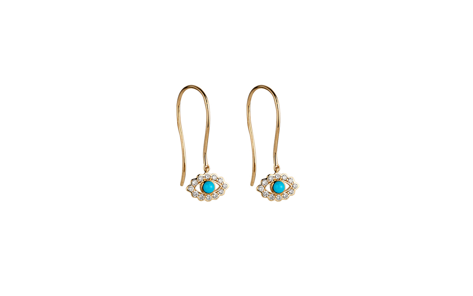 Guide Drop Earrings with Turquoise Centre 14k Yellow Gold