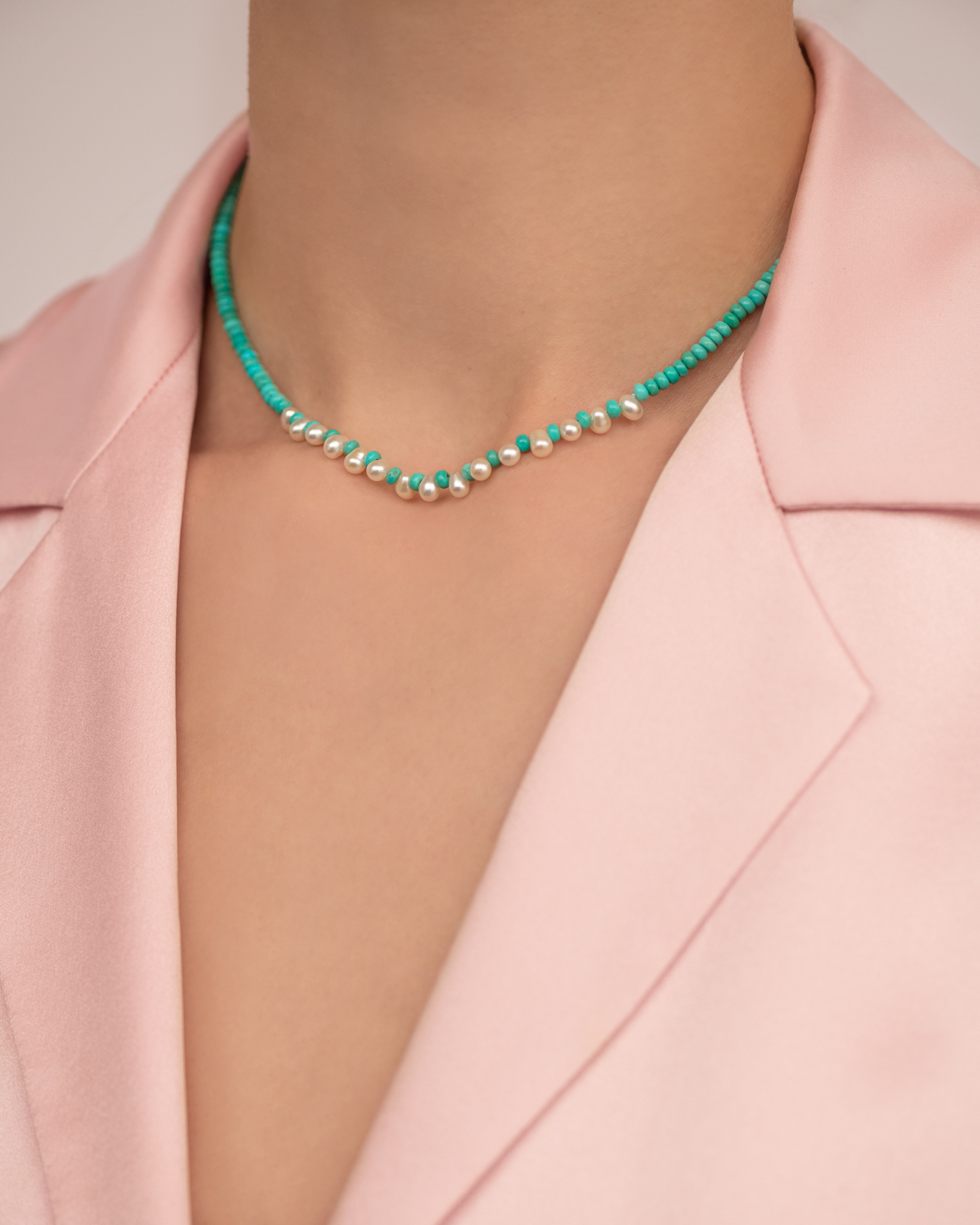 Cher Small Turquoise and Pearl Necklace