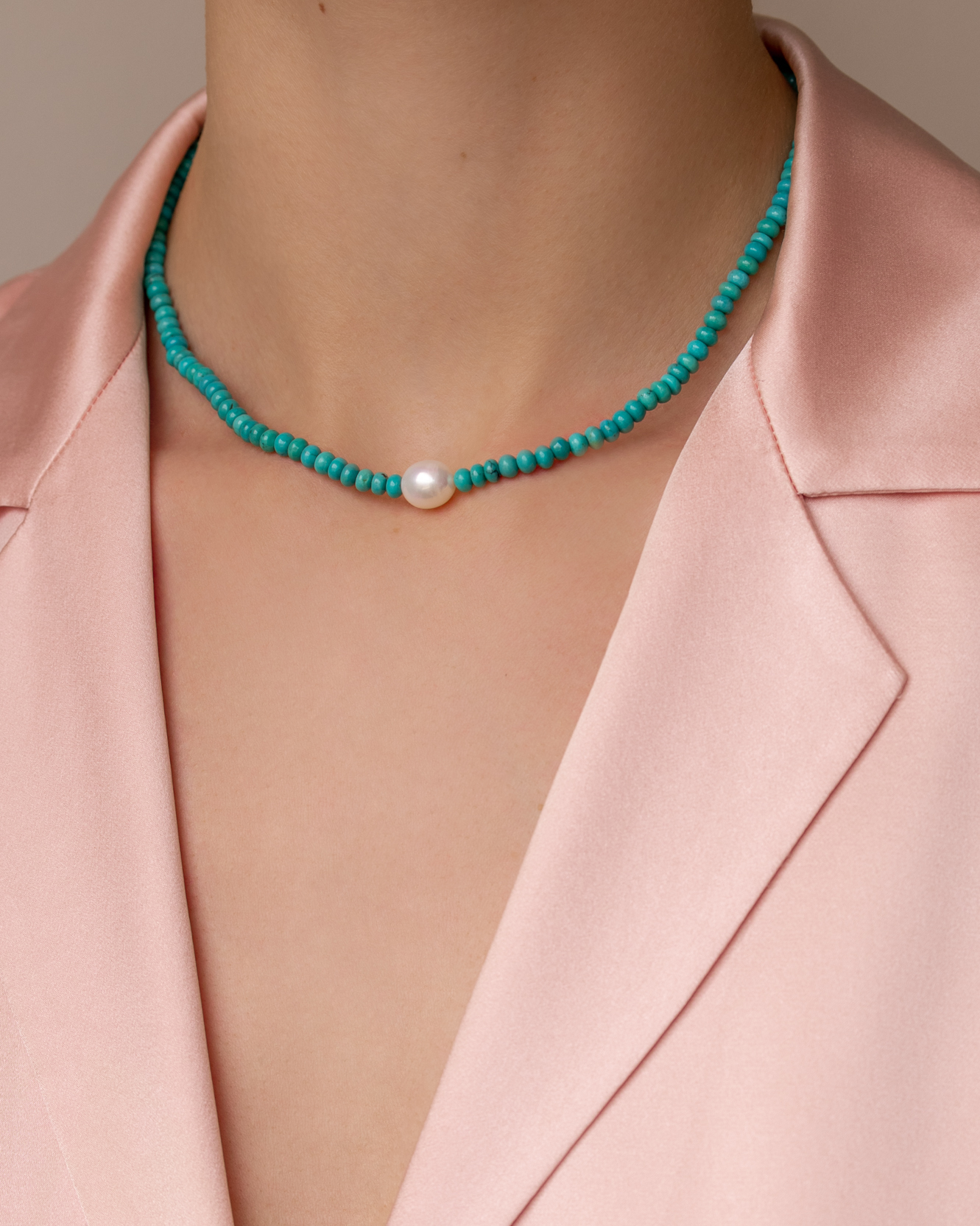 Cher Turquoise and Single Pearl Necklace