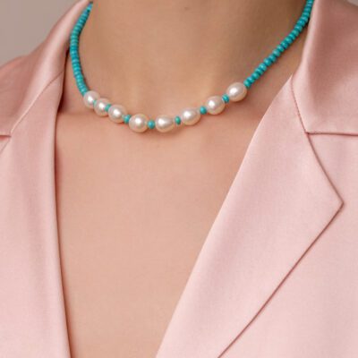 Cher Turquoise and 8 Pearl Necklace