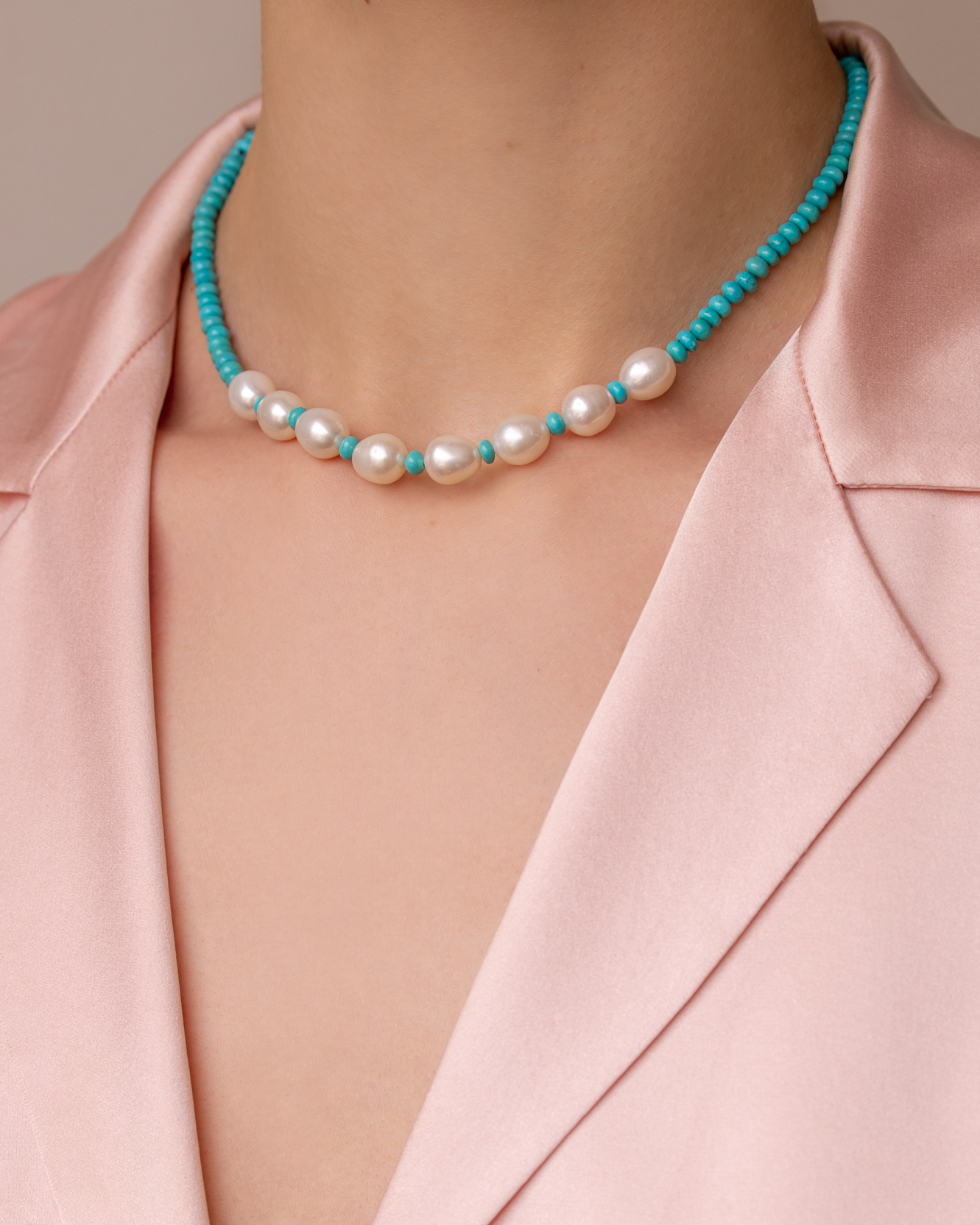 Cher Turquoise and 8 Pearl Necklace