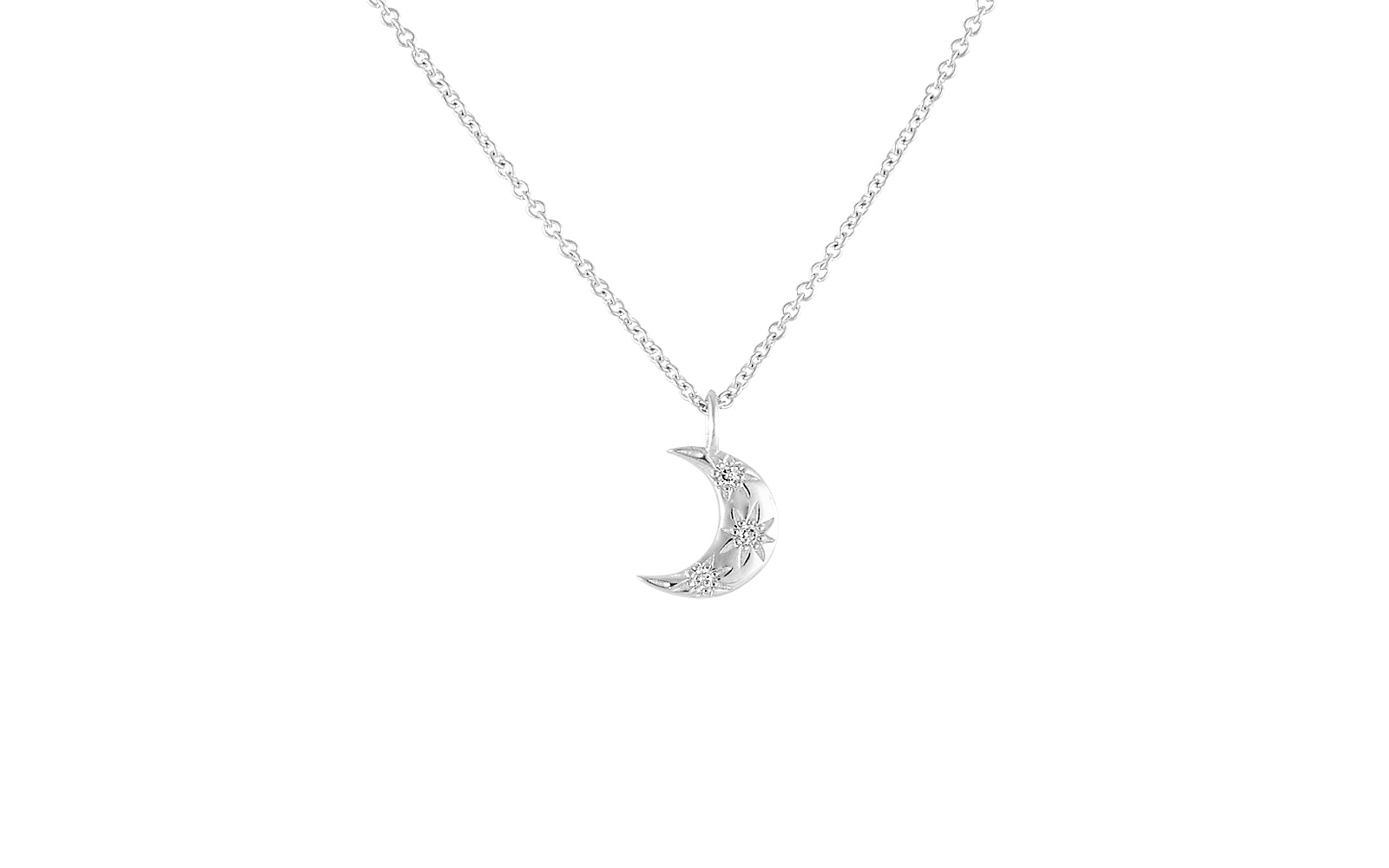Crescent Moon Diamond Necklace White Gold