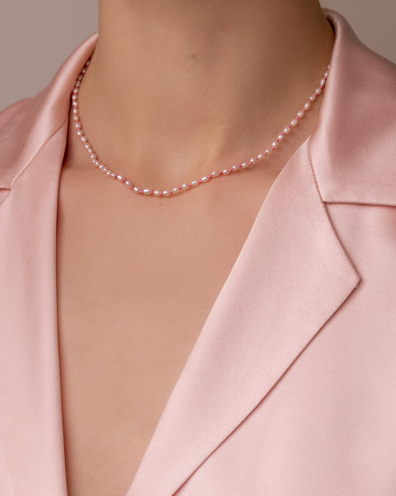 Dream Pearl Necklace Knotted on Pink Thread