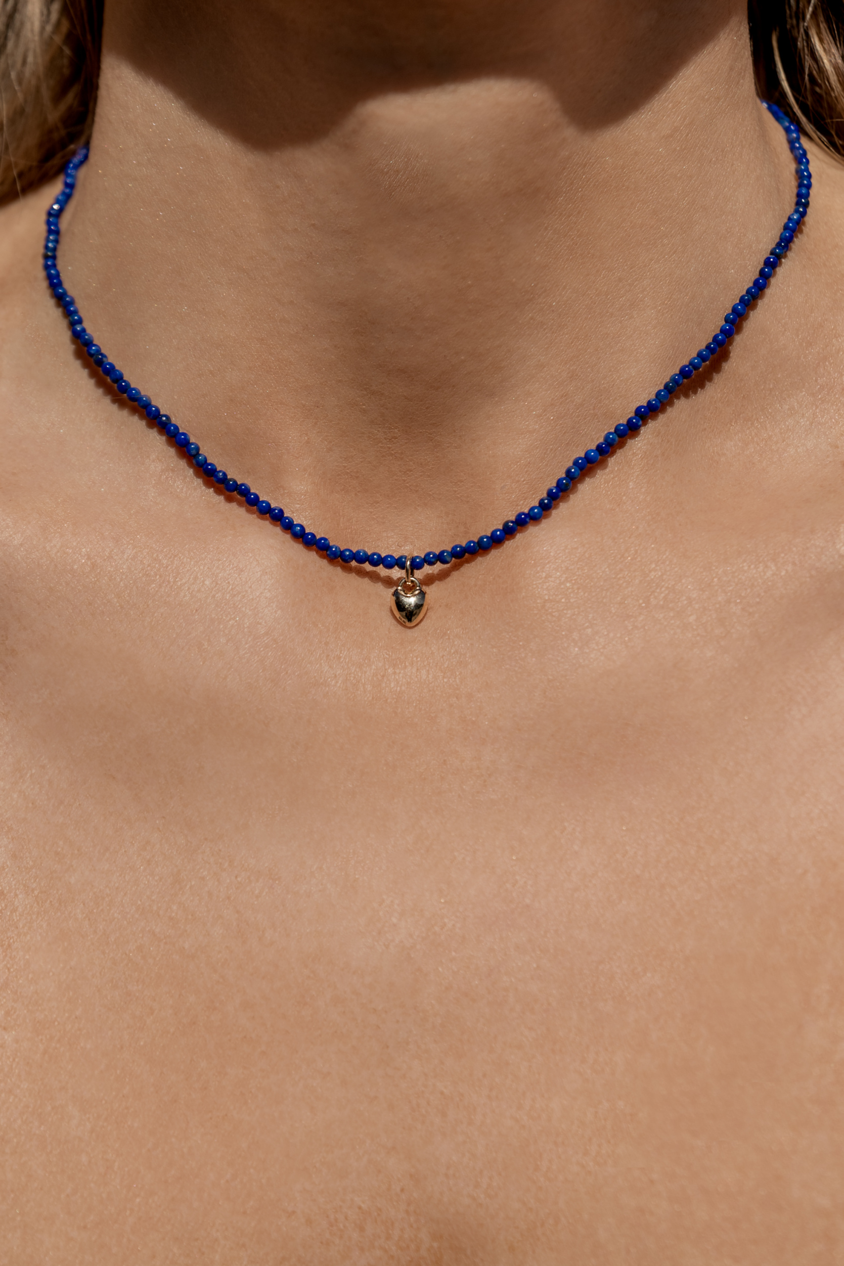 Heart of Gold Lapis Necklace Yellow Gold