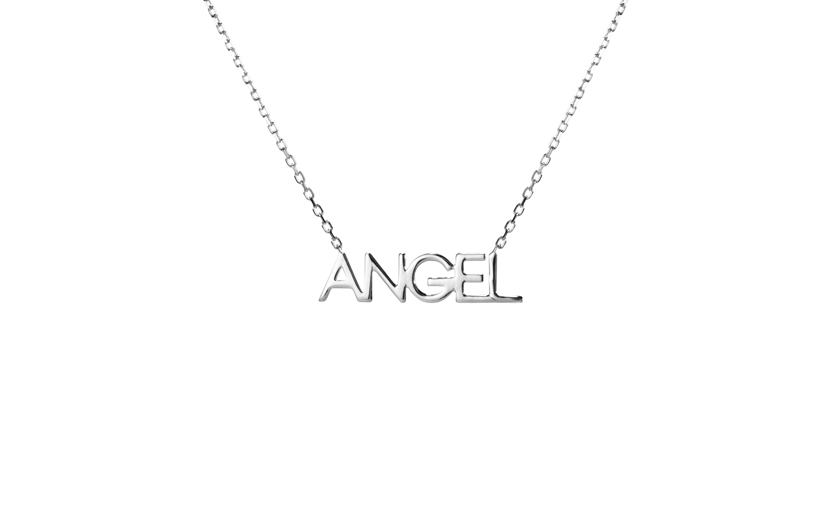 Nameplate Angel Necklace White Gold