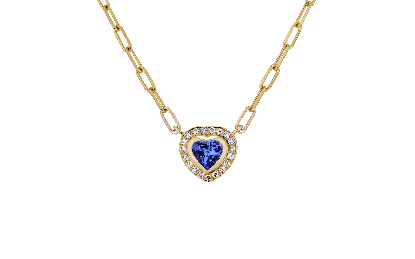 Nirvana Heart Halo Tanzanite & Diamond Necklace Yellow Gold