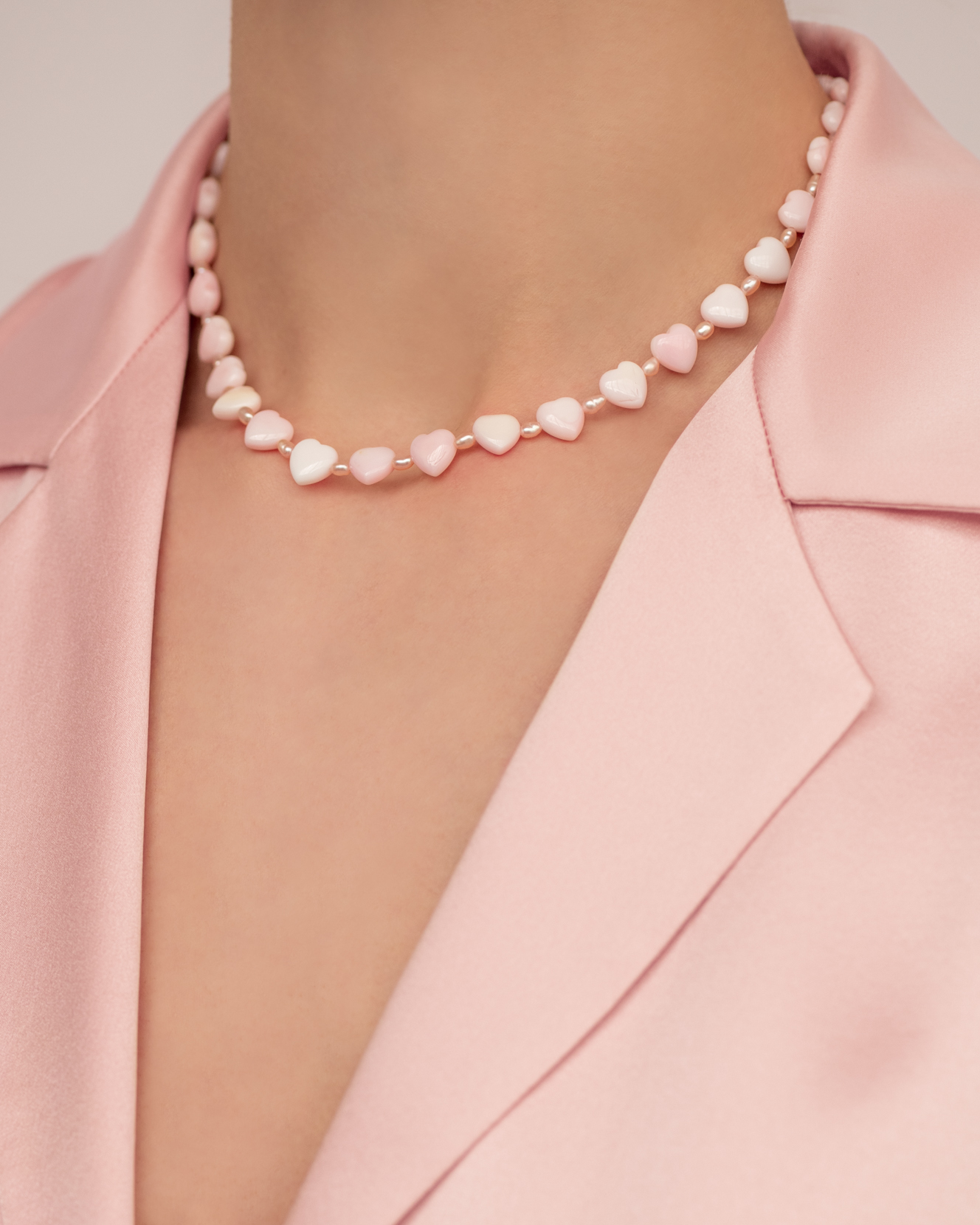 Sweetheart Shell Heart and Pink Pearl Necklace