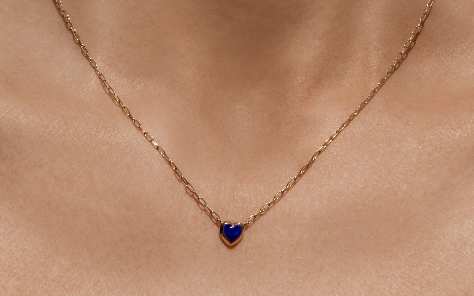 Sweetheart Lapis Small Heart Necklace Yellow Gold