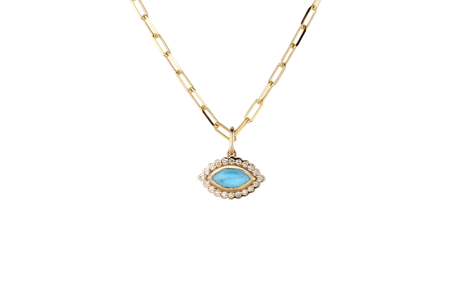 Guidance Pendant with Turquoise Marquise Centre 14k Yellow Gold