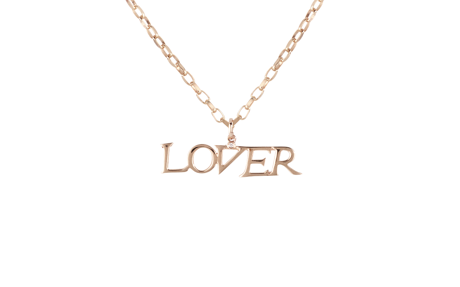 Lover Large Pendant With Single Diamond 14k Rose Gold Horizontal