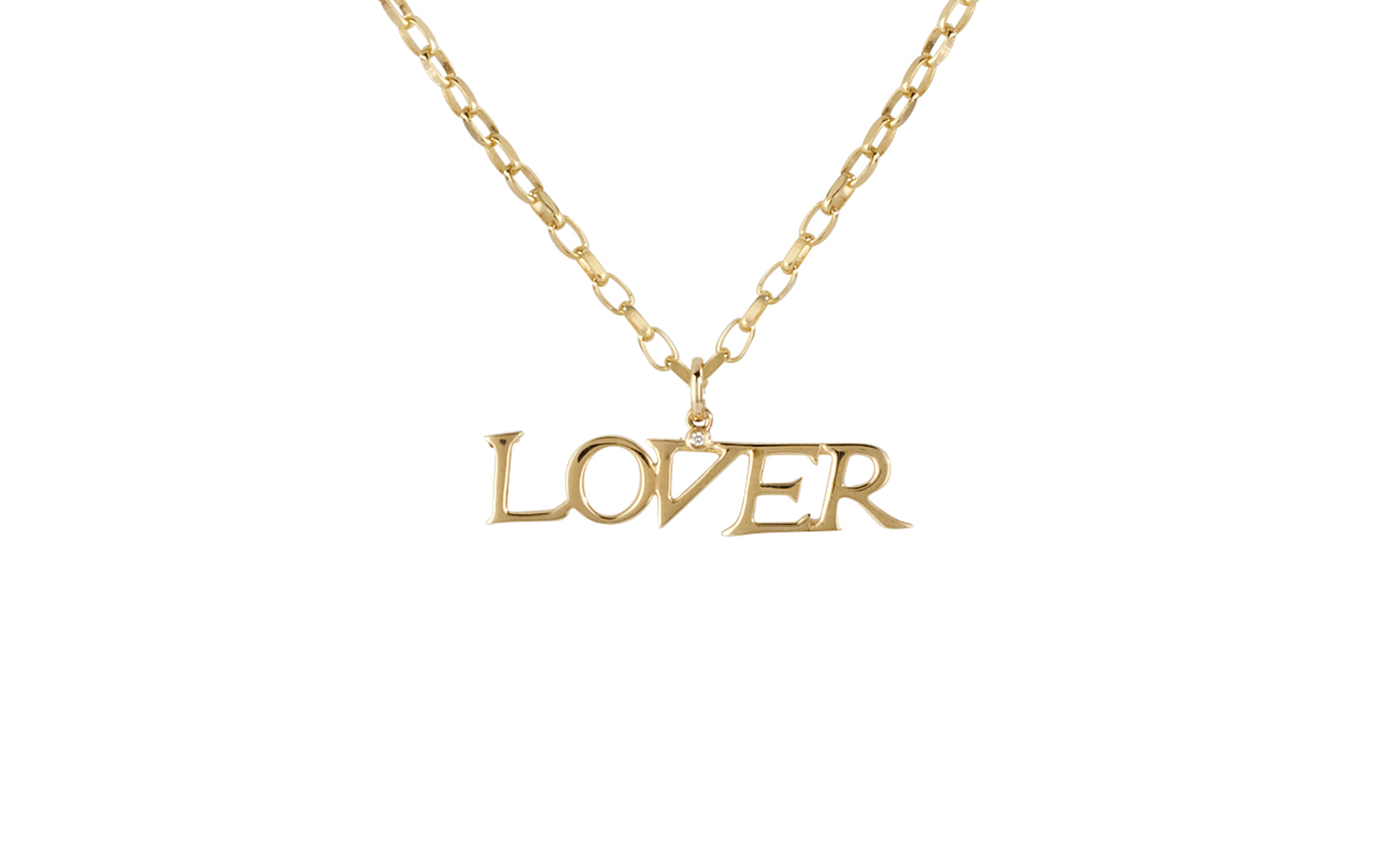 Lover Large Pendant With Single Diamond 14k Yellow Gold Horizontal