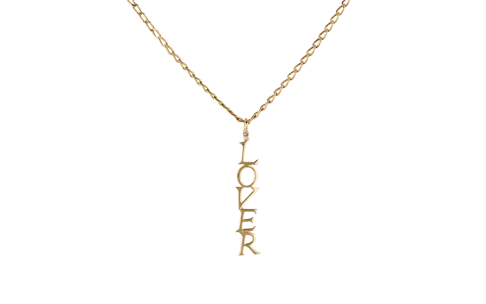 Lover Large Pendant With Single Diamond 14k Yellow Gold Vertical