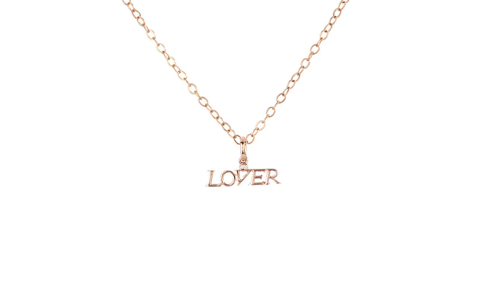 Lover Small Pendant With Single Diamond 14k Rose Gold Horizontal