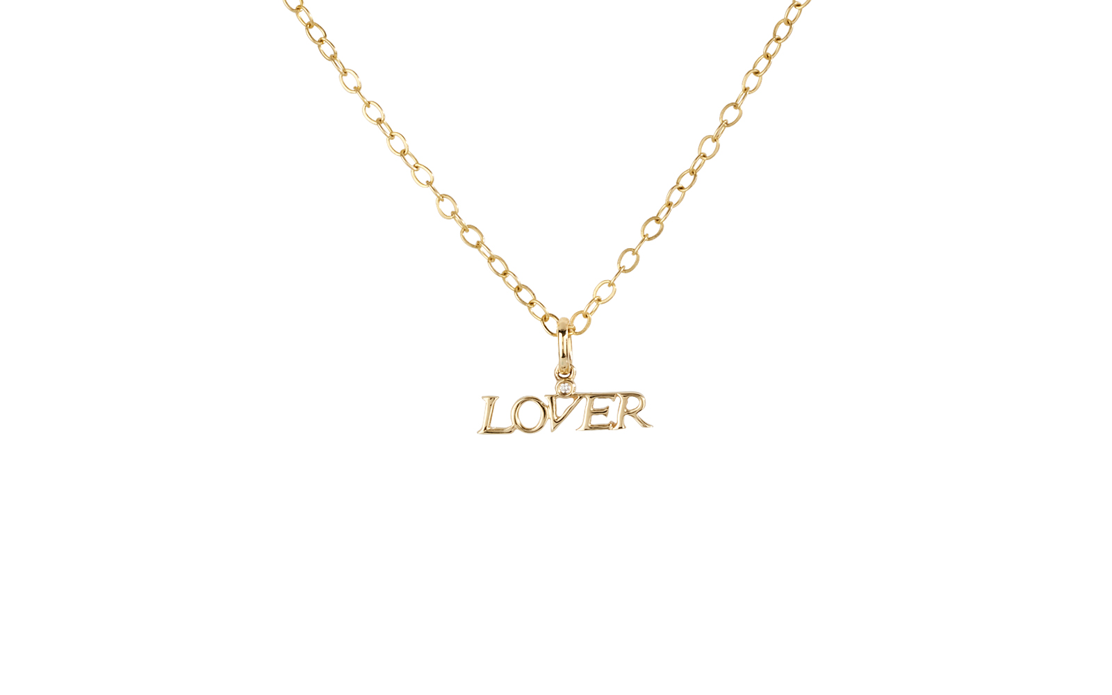 Lover Small Pendant With Single Diamond 14k Yellow Gold Horizontal