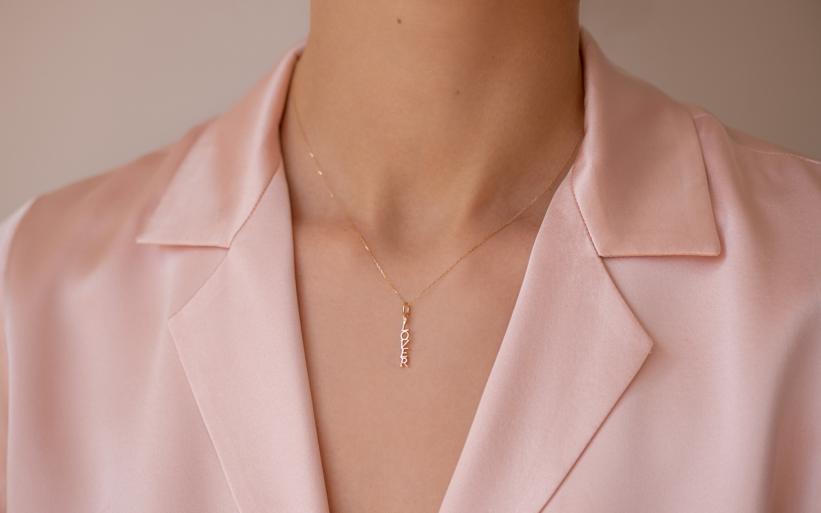 Lover Small Pendant With Single Diamond 14k Rose Gold Vertical