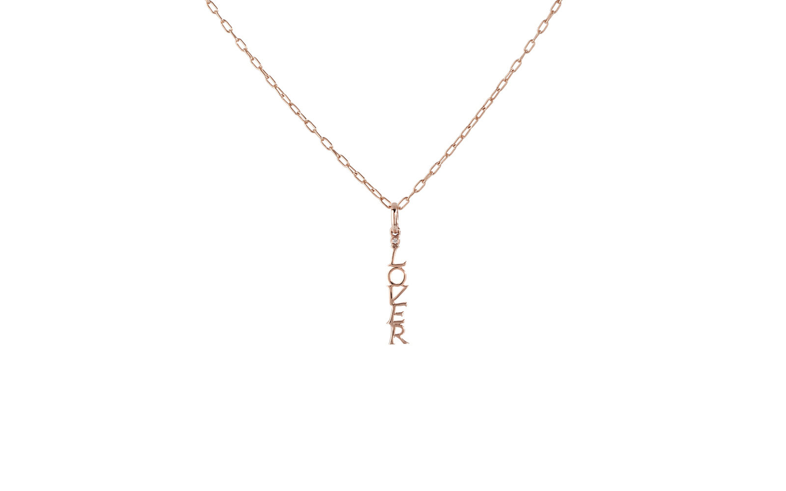 Lover Small Pendant With Single Diamond 14k Rose Gold Vertical