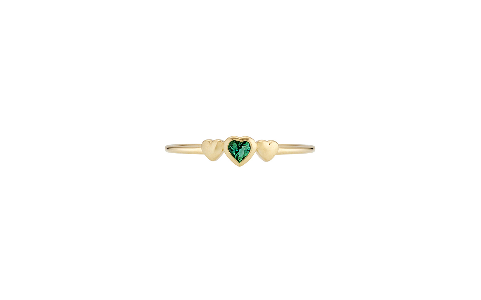 Three Hearts Ring lab created Emerald Yellow Gold