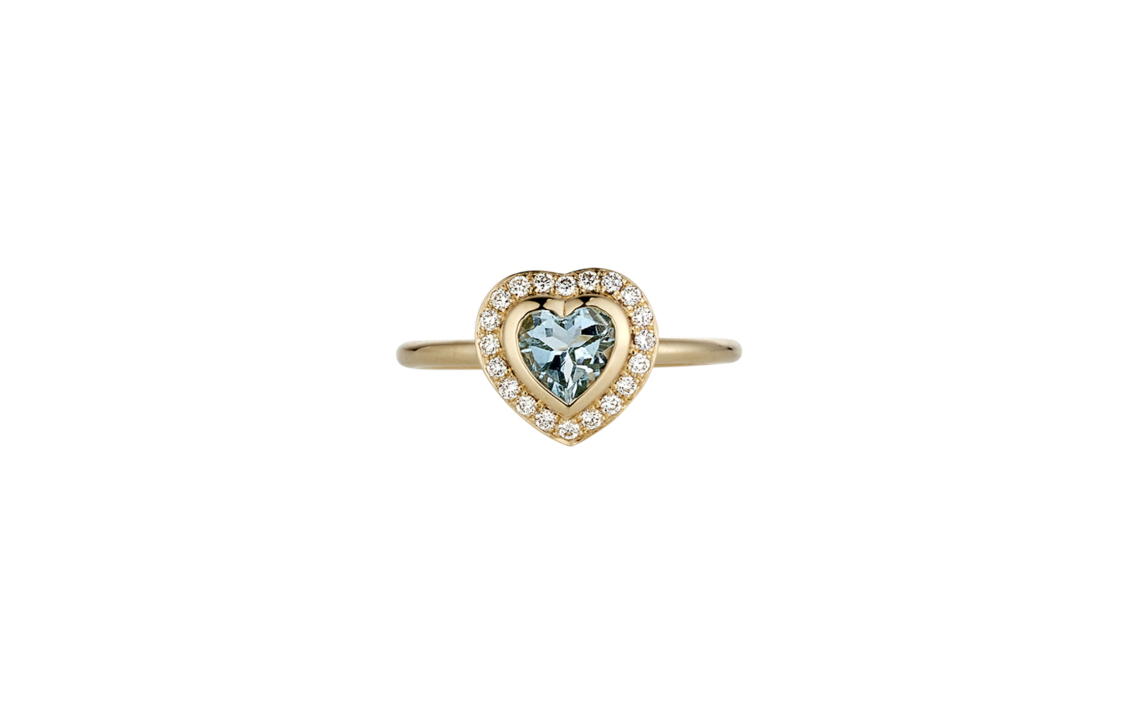 Nirvana Heart Halo Aquamarine & Diamond Ring 14k Yellow Gold