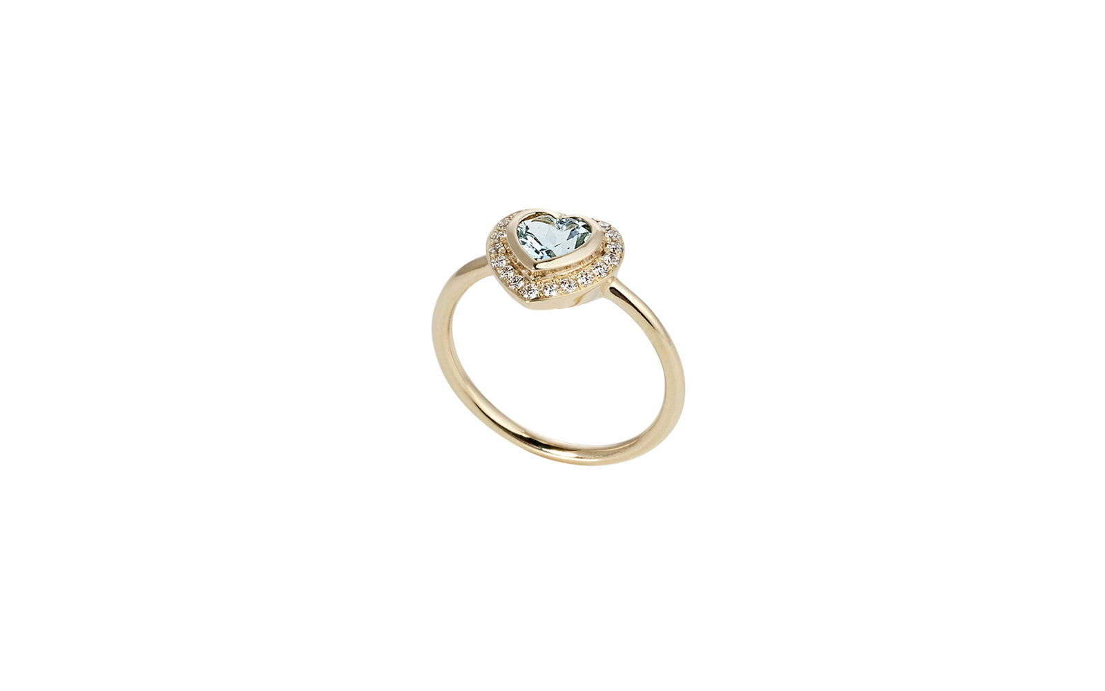 Nirvana Heart Halo Aquamarine & Diamond Ring Yellow Gold