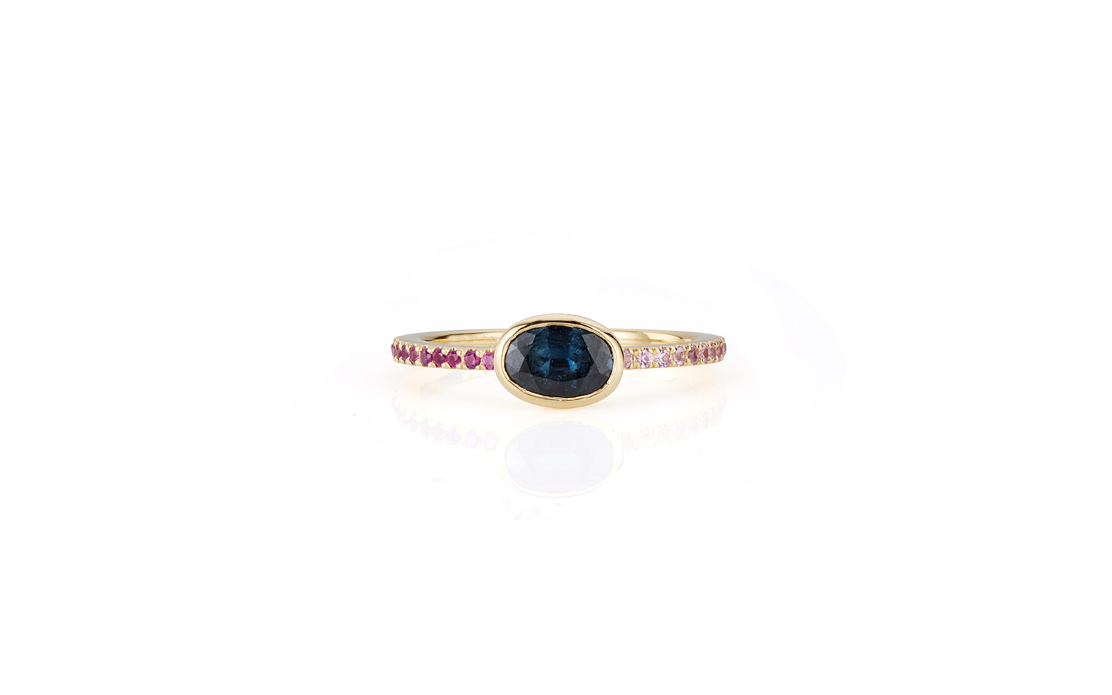 North Star Ring Sapphire and Ruby 18k Yellow Gold