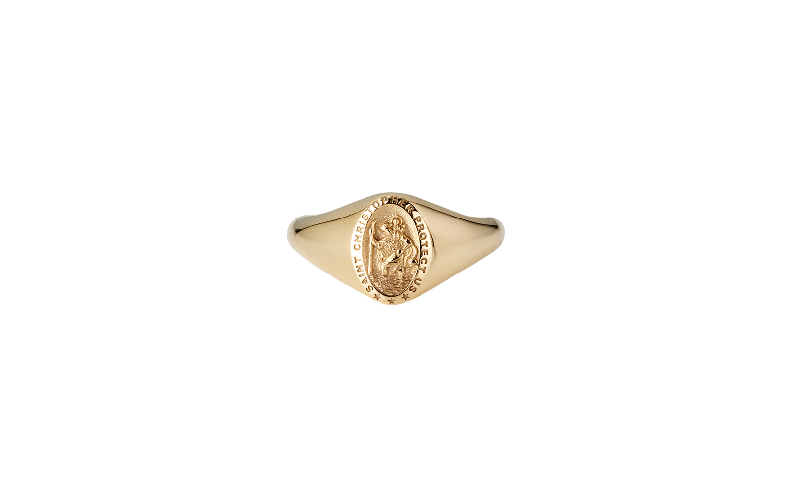 Signet Saint Christopher Pinky Ring Yellow Gold