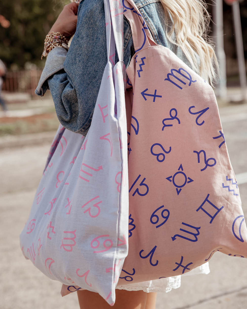 Zodiac Print Linen Tote Bag