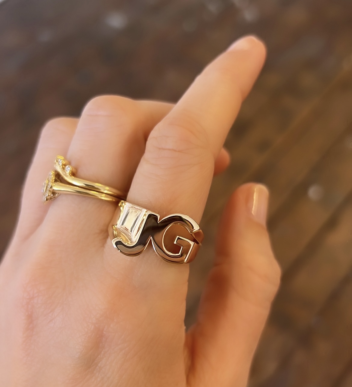 Taking Care of Business Bespoke Initials Ring Yellow Gold