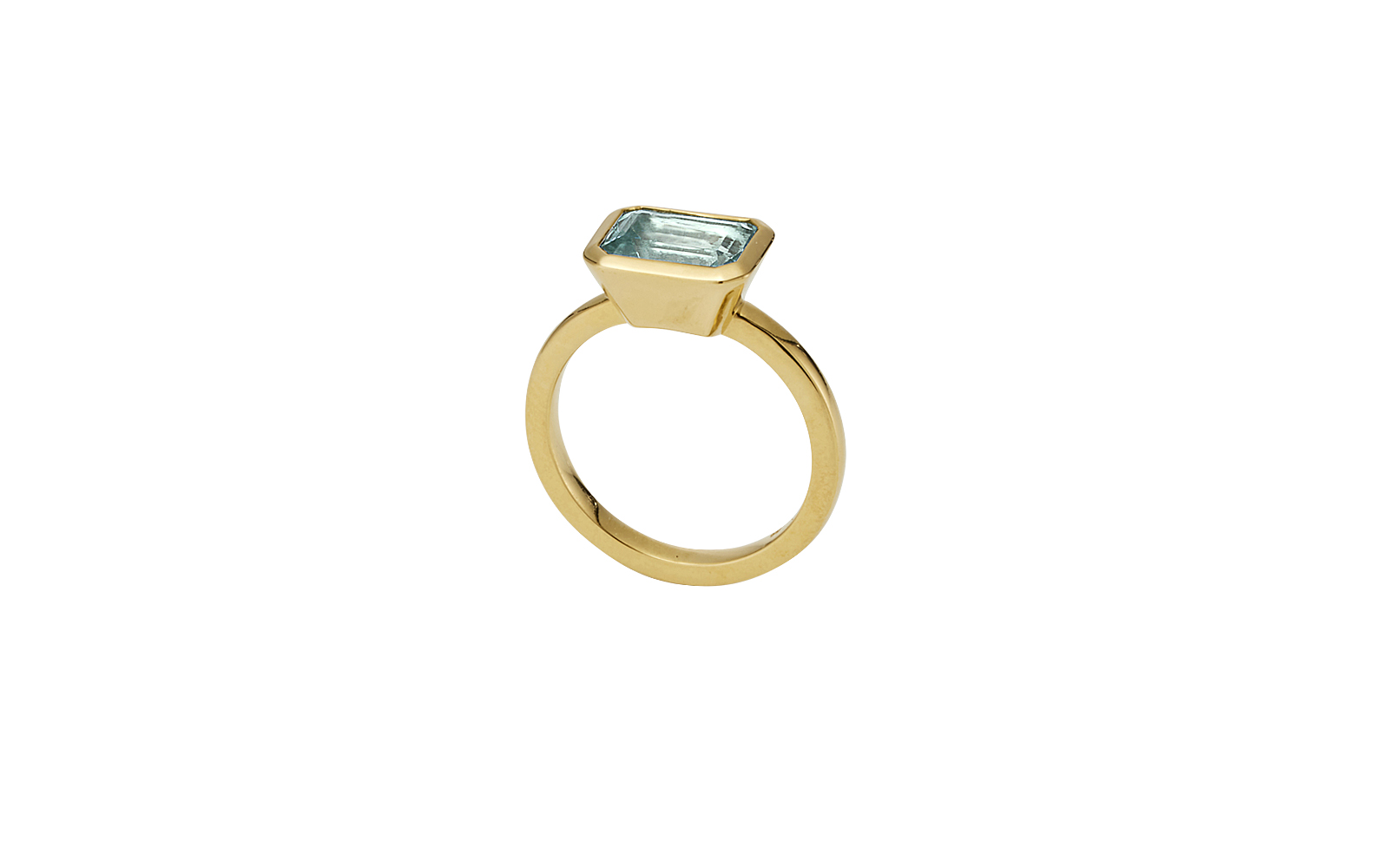 Dynasty Ring Emerald Cut Aquamarine 18k Yellow Gold