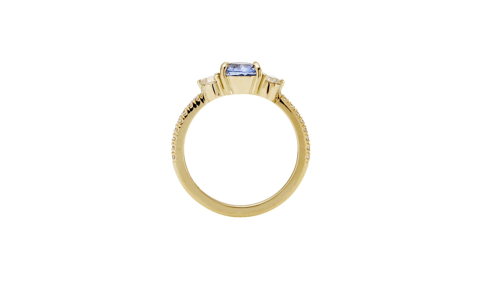 Mythic Ring Round Blue Ceylon Sapphire and Diamonds 18k Yellow Gold